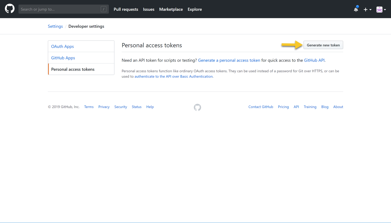 The GitHub Personal access token Screen