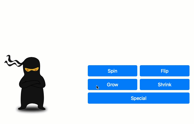 Animated Gif demonstrating the action the ninja does when clicking the grow button.